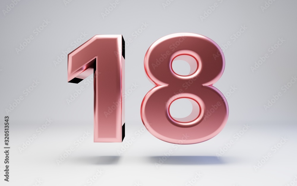 Rose Gold number 18 isolated on white background Rose Gold number 18 isolated on white background