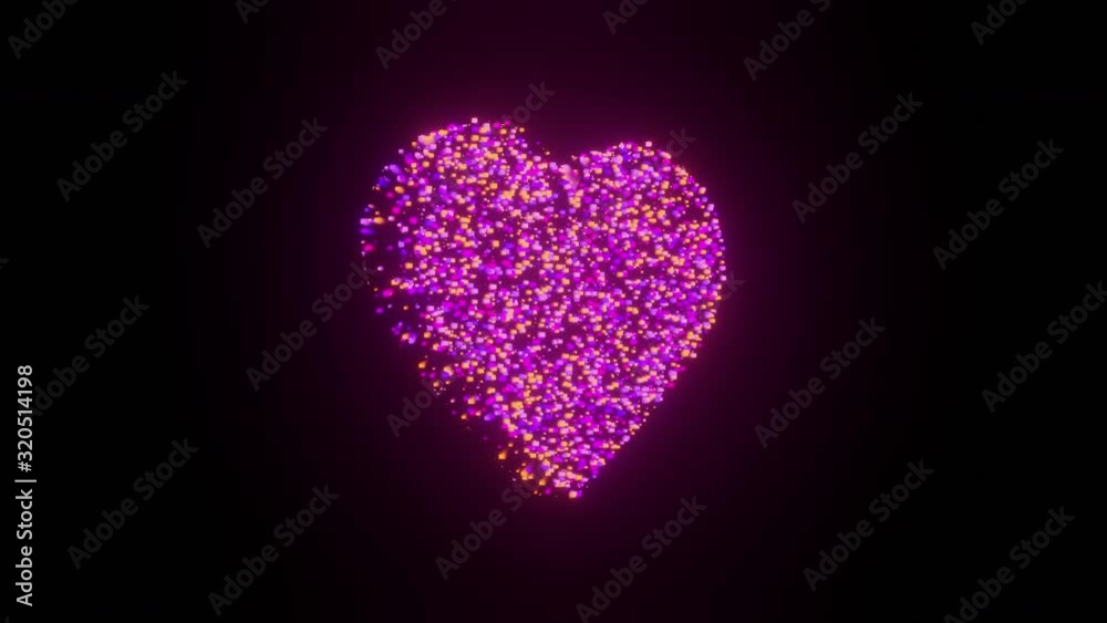 Heart love spin sign and symbol glow futuristic particle 3D rendering cube polygon pattern, Social media love dating network technology concept design on black background animation 4K with copy space