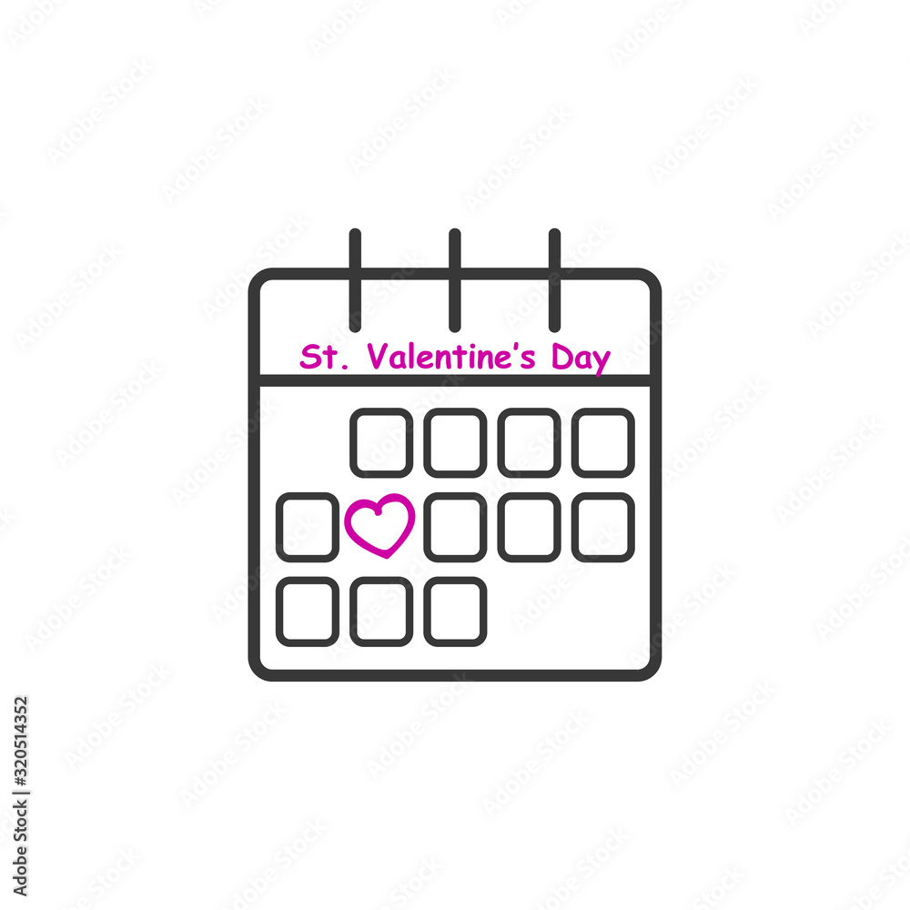 Valentines day, calendar icon. Stock vector illustration isolated on white background.