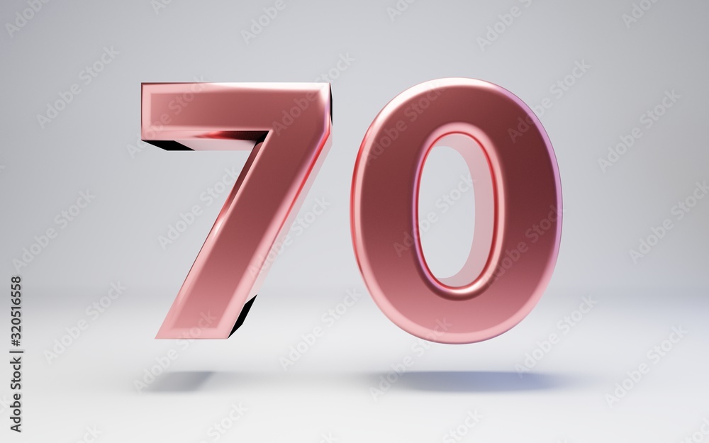 Rose Gold number 70 isolated on white background Rose Gold number 70 isolated on white background