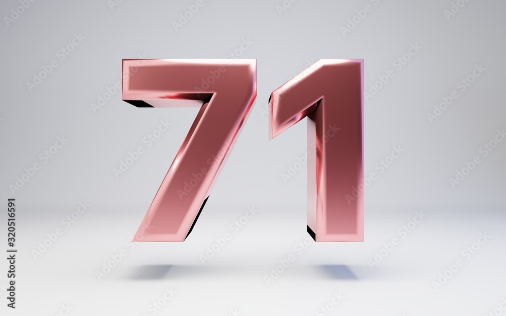 Rose Gold number 71 isolated on white background Rose Gold number 71 isolated on white background