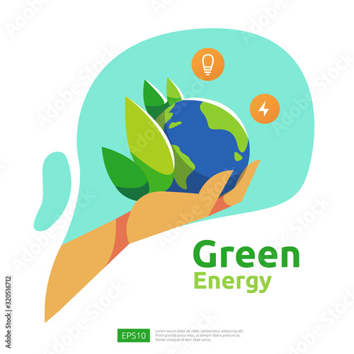 green clean energy sources with renewable electric sun solar panel and wind turbines. environmental concept for web landing page template, banner, presentation, social, and print media