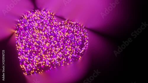 Heart love sign and symbol glow futuristic particle 3D rendering cube polygon pattern, Social media love dating network technology concept design on black background animation 4K with copy space