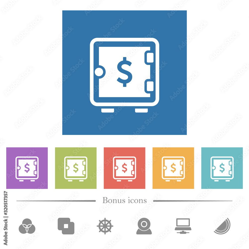 Dollar strong box flat white icons in square backgrounds Dollar strong box flat white icons in square backgrounds