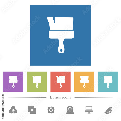 Paint brush flat white icons in square backgrounds