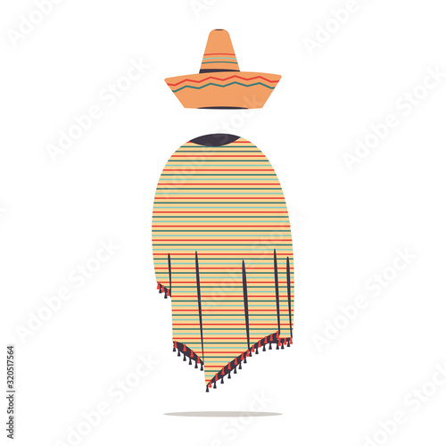 Mexican poncho and sombrero hat vector cartoon illustration isolated on a white background.