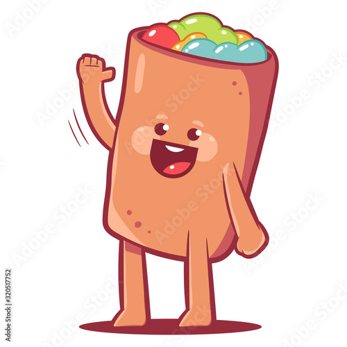Cute burrito vector cartoon character isolated on a white background.
