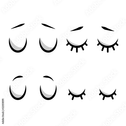 Cute close eyes vector cartoon set isolated on a white background.
