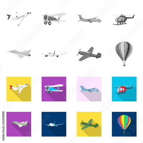 Isolated object of plane and transport sign. Set of plane and sky stock symbol for web.