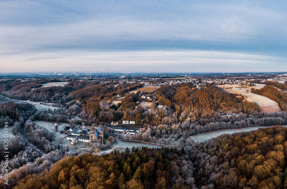 panoramic view of Altenberger Dom, Germany. Drone photography.