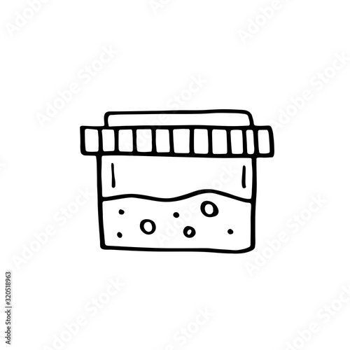 Test container, medical equipment cartoon doodle hand drawn vector illustration, icon, sticker. Black line art design. Isolated on white background. Easy to change color. Medicine, health care.