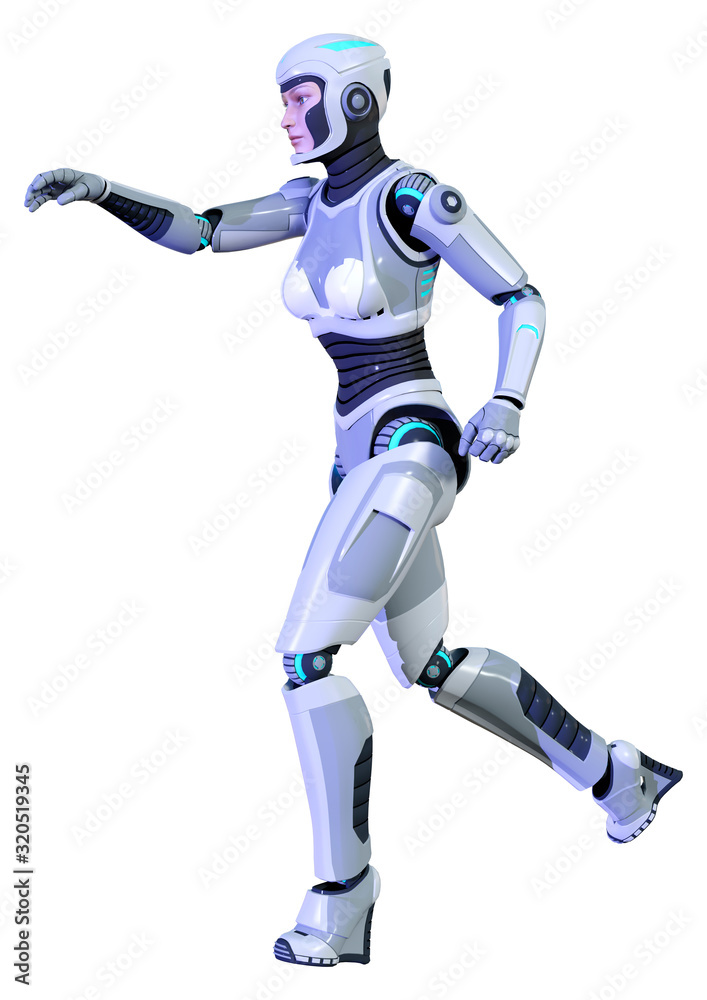 3D Rendering Female Robot on White 3D Rendering Female Robot on White