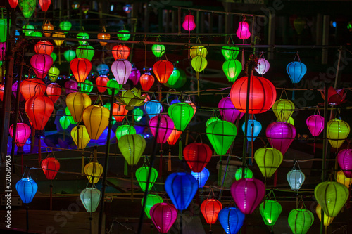 Hoi An city. Vietnam. Paper lanterns on the streets of old asian town