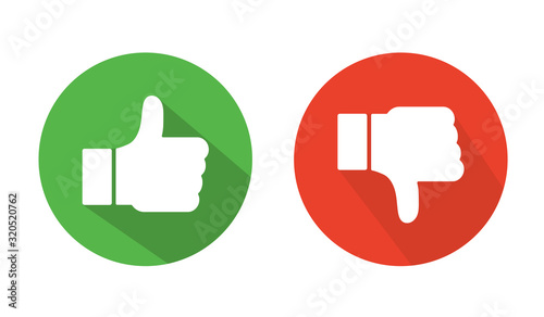 Thumbs up thumbs down red and green isolated vector like social media signs.