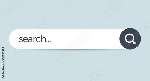 Search bar field. Vector interface element with search button. Flat vector illustration on white background.