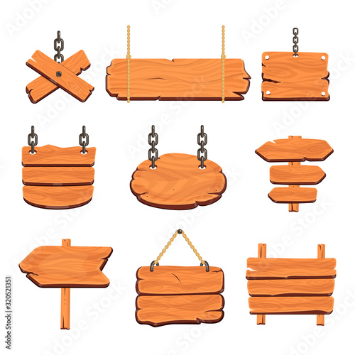Wood board vector. Illustration of Wooden banners, Signposts, Signboards and wood plank. Different textured billboard banners for messages.