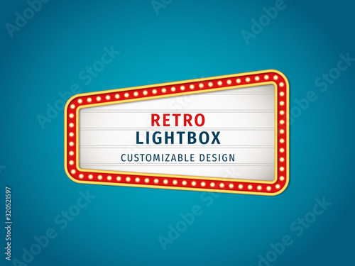 retro lightbox lights banner on blue background for advertisment vector illustration