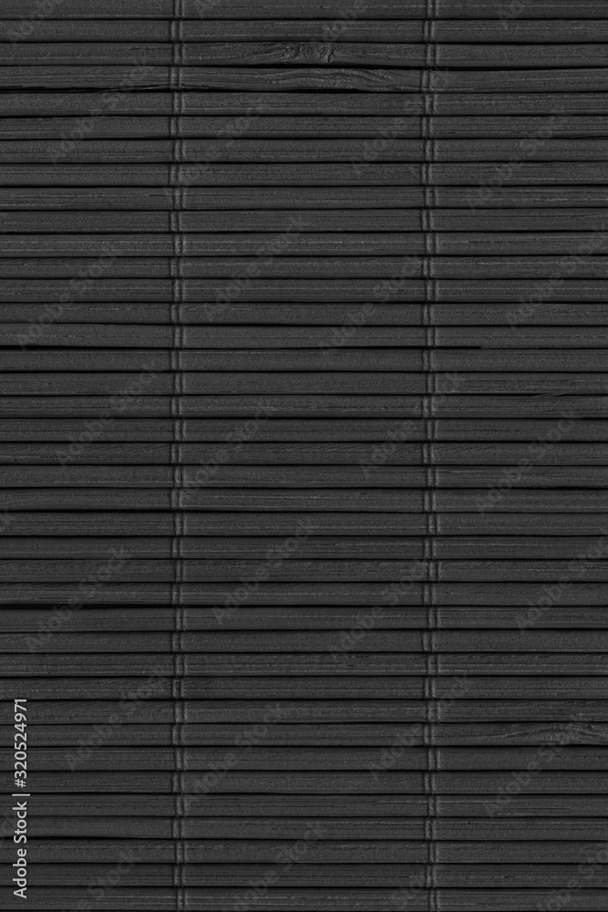 High Resolution Black Bamboo Rustic Place Mat Slatted Interlaced Coarse Texture Detail