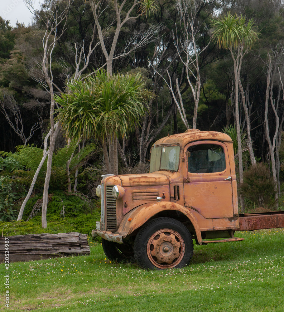 Oldtimer truck at at Ninety Mile Beach Northland New Zealand. 