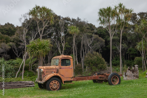 Oldtimer truck at at Ninety Mile Beach Northland New Zealand. 