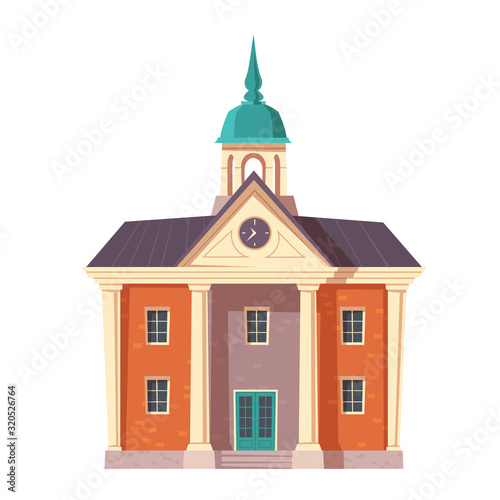 Urban retro colonial style building cartoon vector illustration