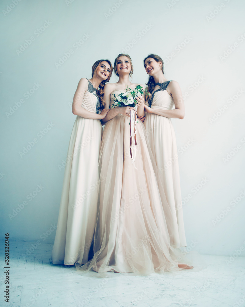 in full growth.three beautiful girls in dresses for the wedding ceremony. in full growth.three beautiful girls in dresses for the wedding ceremony.