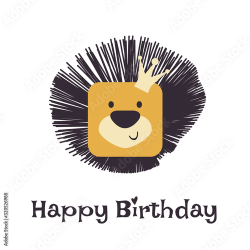 Cute cartoon lion  happy birthday
