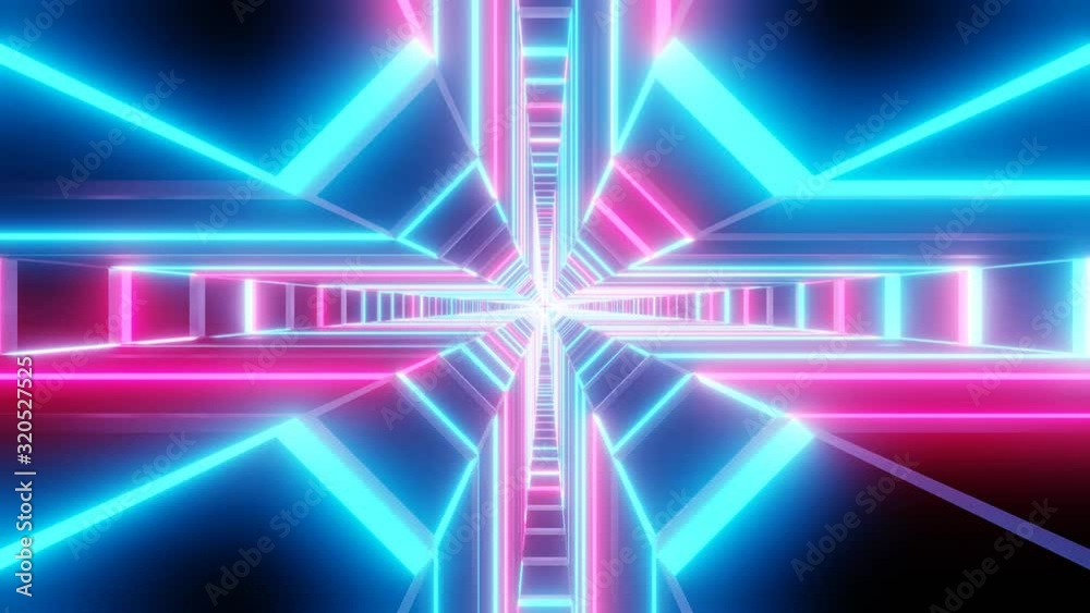 Blue pink cross shape tunnel abstract animation.  loop able Sci-fi abstract backdrop.