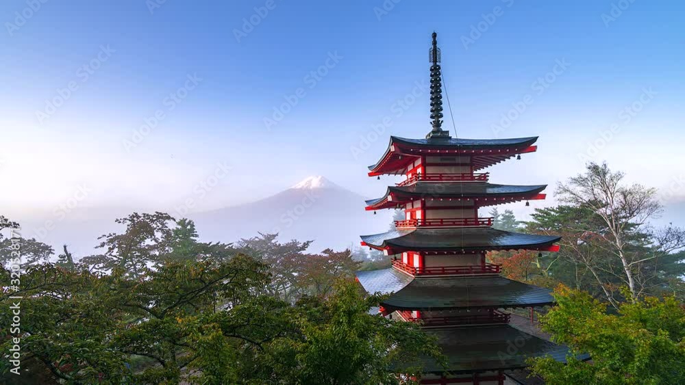 4K.Time lapse Landmark of japan Chureito red Pagoda and Mt. Fuji in Fujiyoshida, Japan 4K.Time lapse Landmark of japan Chureito red Pagoda and Mt. Fuji in Fujiyoshida, Japan