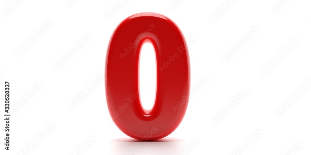 Zero 0 number. Glossy balloon passion red color of digit 0 isolated on white background. 3d illustration Zero 0 number. Glossy balloon passion red color of digit 0 isolated on white background. 3d illustration