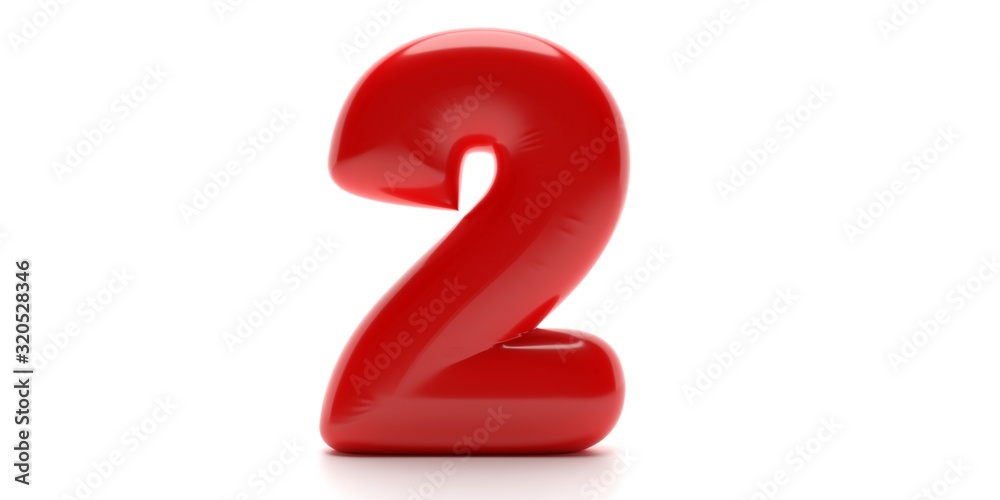 Two 2 number. Glossy balloon passion red color of digit 2 isolated on white background. 3d illustration Two 2 number. Glossy balloon passion red color of digit 2 isolated on white background. 3d illustration