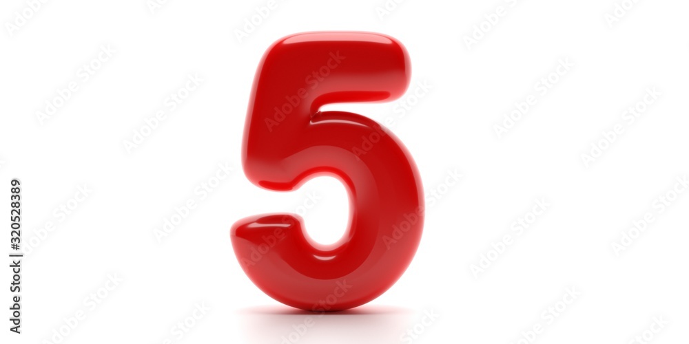 Five 5 number. Glossy balloon passion red color of digit 5 isolated on white background. 3d illustration Five 5 number. Glossy balloon passion red color of digit 5 isolated on white background. 3d illustration