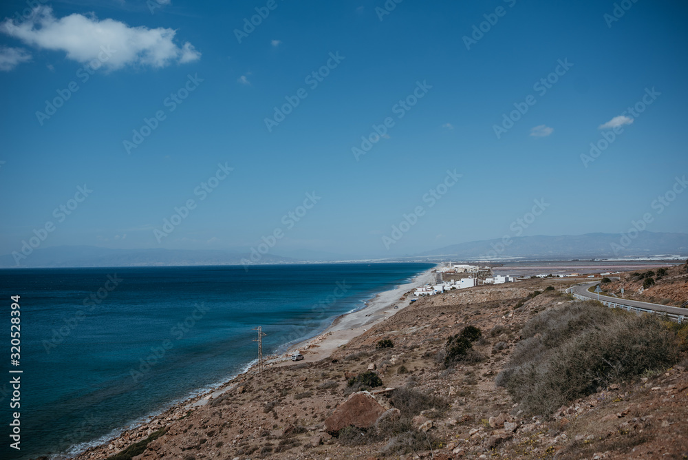 Beach landscape with blue sky and sea
