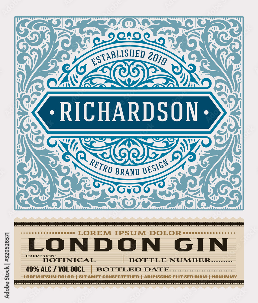 Gin label for packing with floral ornaments