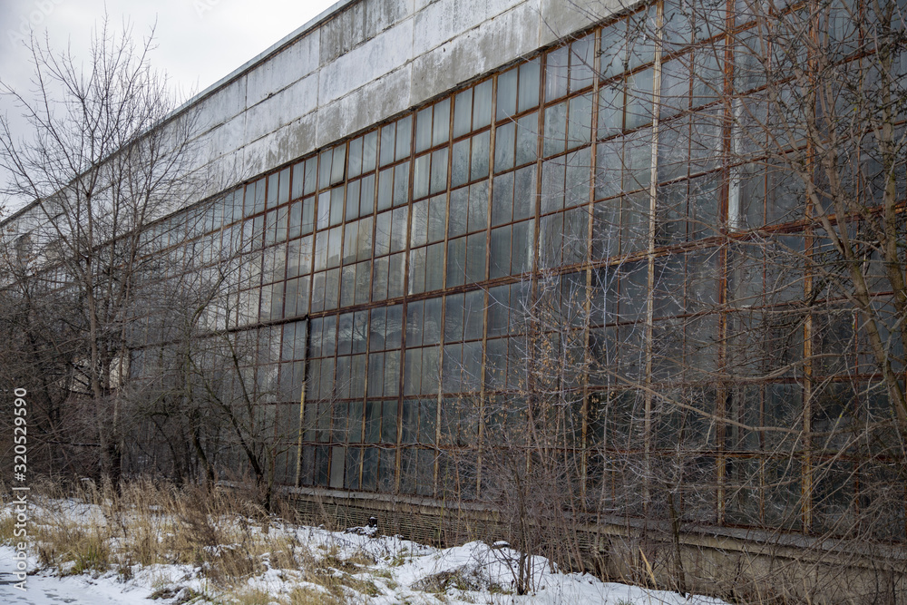 Abandoned industrial building of the MIG Aircraft Building Plant in Moscow, Russia Abandoned industrial building of the MIG Aircraft Building Plant in Moscow, Russia