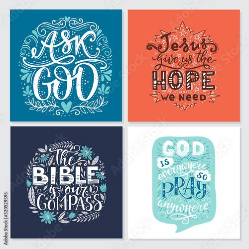 Vector set of greetings card with religions lettering.