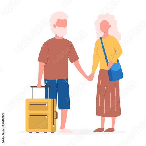 Vector illustration set of tourist with laggage and handbag.