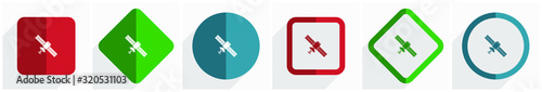 Satellite, connection, communication, technology icon set, flat design vector illustration in 6 options for webdesign and mobile applications in eps 10