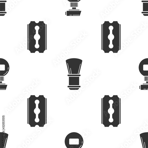 Set Cream or lotion cosmetic tube, Shaving brush and Blade razor on seamless pattern. Vector