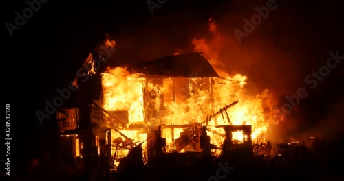 impressive close-up of a burning house