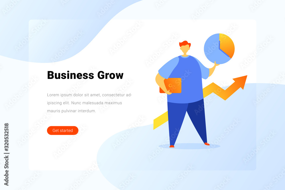 Man standing with Growing arrow Diagram Flat vector illustration. Grow Business Landing Page design template Man standing with Growing arrow Diagram Flat vector illustration. Grow Business Landing Page design template