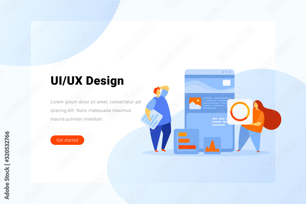 UI UX Design Man and Woman working with website app Flat vector illustration. UI UX Design Man and Woman working with website app Flat vector illustration.