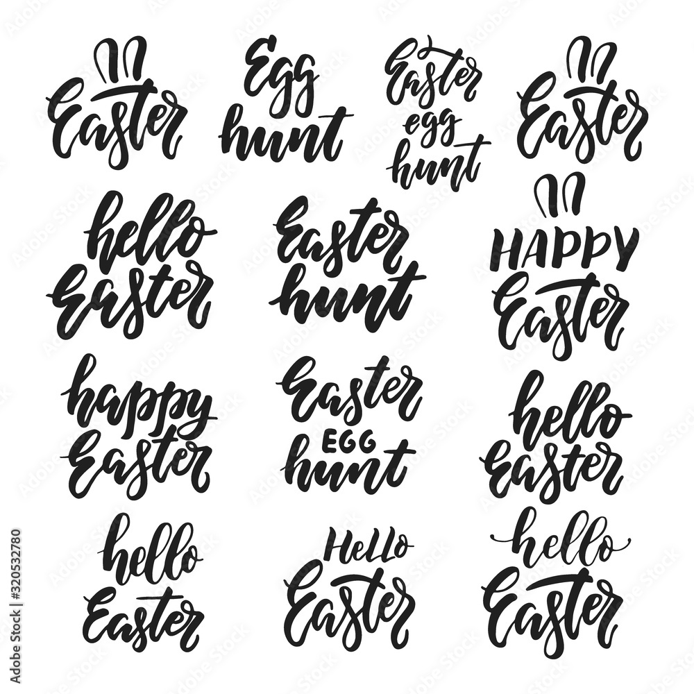 Vector set of hand written Easter phrases .Greeting card text templates