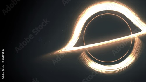Animations of a massive black hole with a bright accretion disk. Space bend. Light and gas revolve around a massive black hole. Gravity Lens Effect on background. Space footage