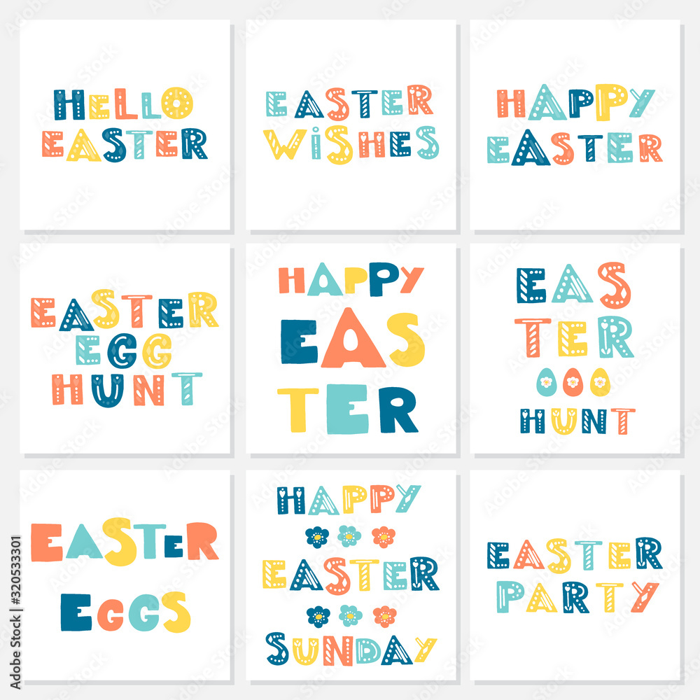 Vector set of hand written Easter phrases .Greeting card text templates