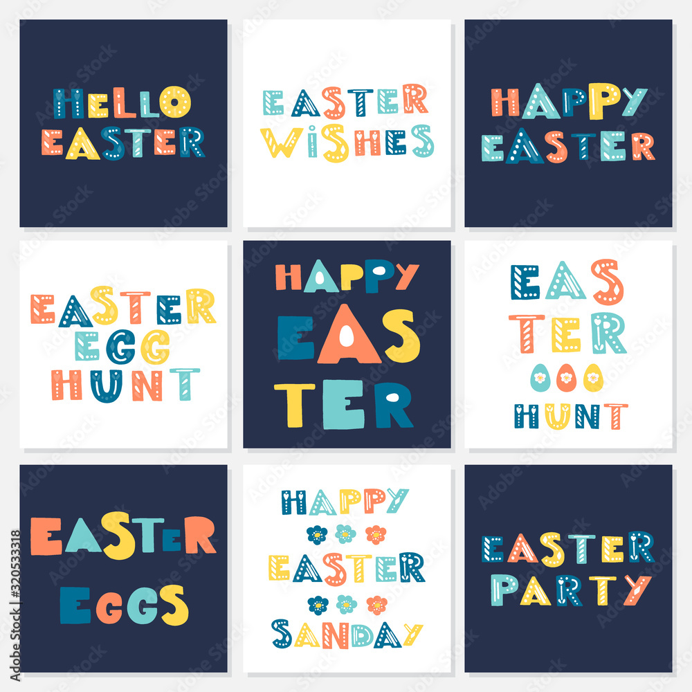 Vector set of hand written Easter phrases .Greeting card text templates