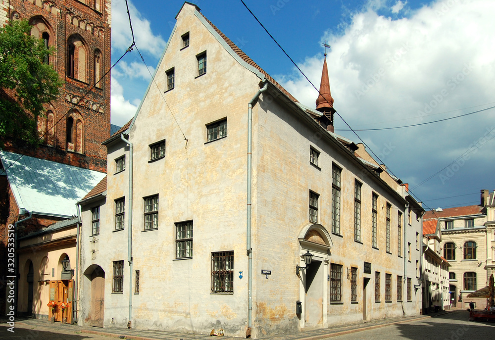 FEBRUARY 1, 2019 - RIGA, LATVIA: Historical medieval building of Maza Pils street 4 (Maza Pils iela 4) in Old Town
