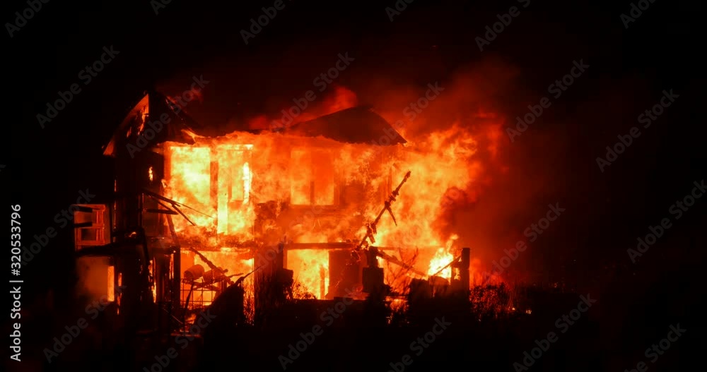 impressive close-up of a burning house