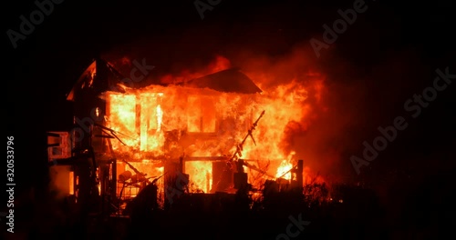 impressive close-up of a burning house