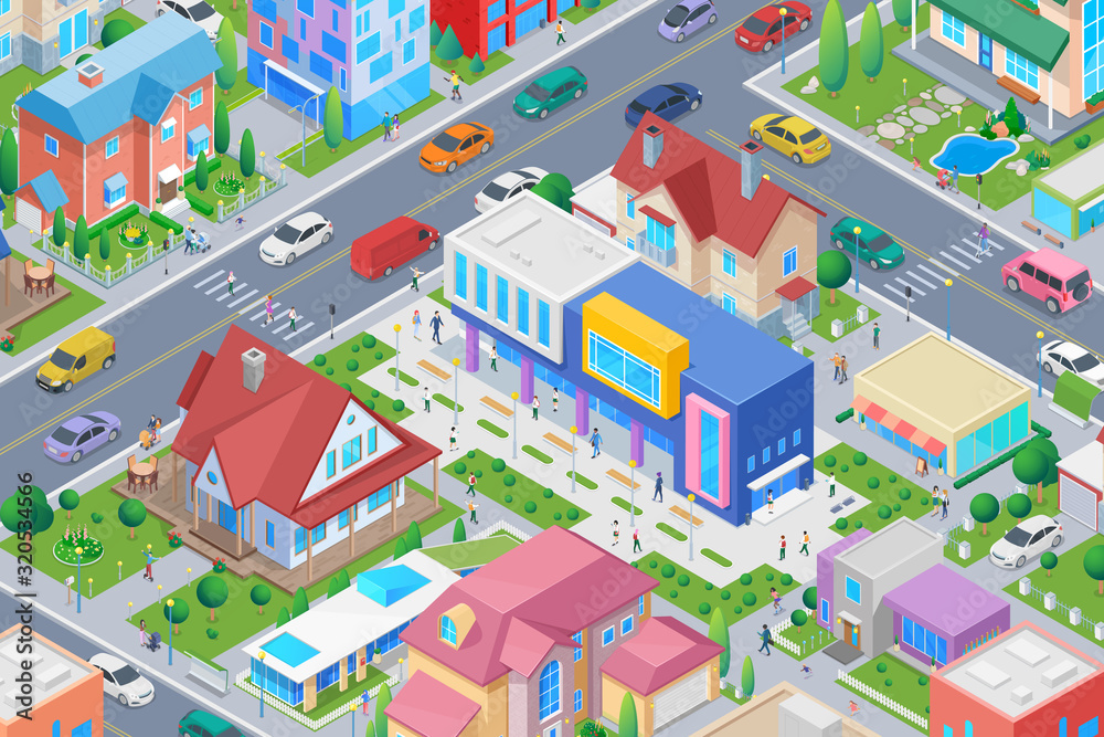 Isometric School University College in Smart city Flat vector illustration